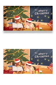 小清新圣诞礼物卡通手绘雪人麋鹿插画海报