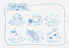 手绘食物高清素材 BEING WELL 五谷杂粮 奶酪 手绘 植物 玉米 玉米杆 玉米棒 茶 食物 免抠png 设计图片 免费下载