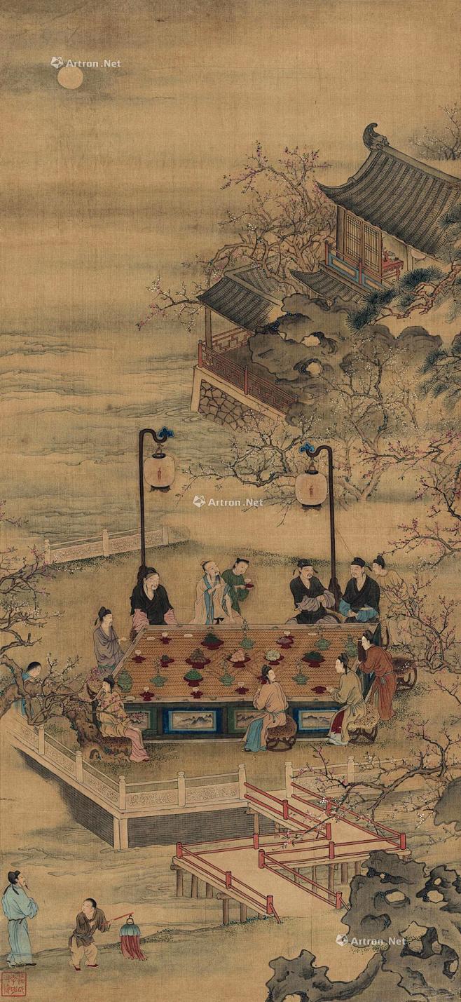 【夜宴图 立轴 设色绢本】拍卖品_图片_...