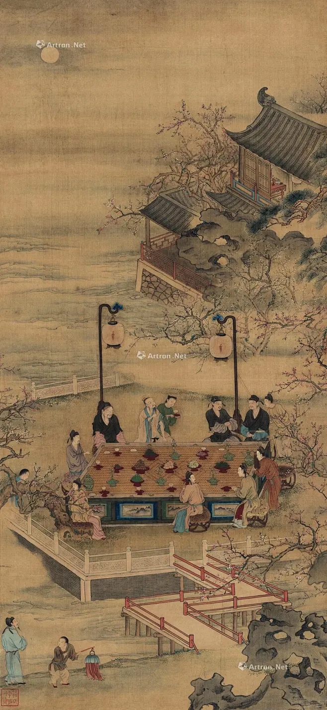 【夜宴图 立轴 设色绢本】拍卖品_图片_价格_鉴赏_绘画_雅昌艺术品拍卖网-花瓣网
