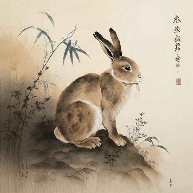 水墨画 兔子