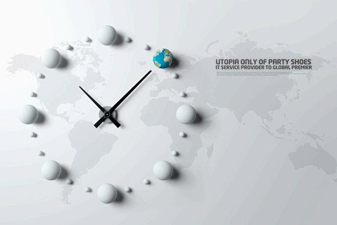 创意的世界地图和世界时钟商务管理PSD素...