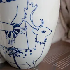 蓝叔叔漫游出品|唯一版手绘青花花器|兔子，双头鹿，莲花