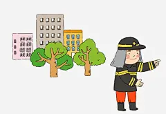 一名消防员高清素材 卡通 大树 帅气的 房屋 插图 消防员 男人 绿色的 免抠png 设计图片 免费下载