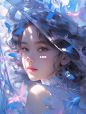 Midjourney ｜蓝粉色发光少女✨