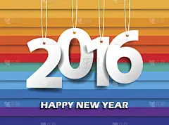 2016年新年快乐。问候卡。五颜六色的设计。向量生病