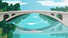 古风山水建筑凉亭荷花风景点插画海报背景