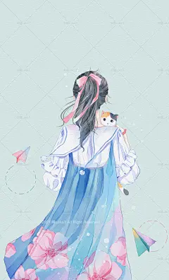 水彩风少女-手机壁纸_瞳LoksT__插画师作品_涂鸦王国gracg.com