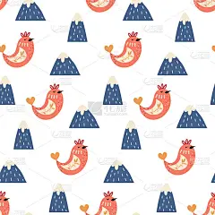 斯堪的纳维亚无缝图案民间森林动物背景