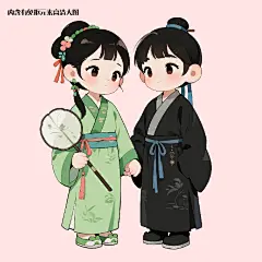 古风插画情侣免抠元素(点击左下角下载源文件)