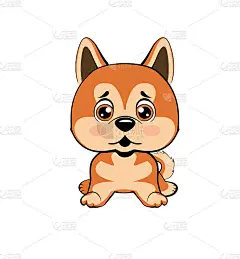 矢量图例孤立的表情符号字符卡通狗尴尬，害羞和脸红表情包。坐秋田犬插图。