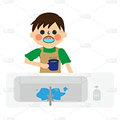 做家务的男孩。