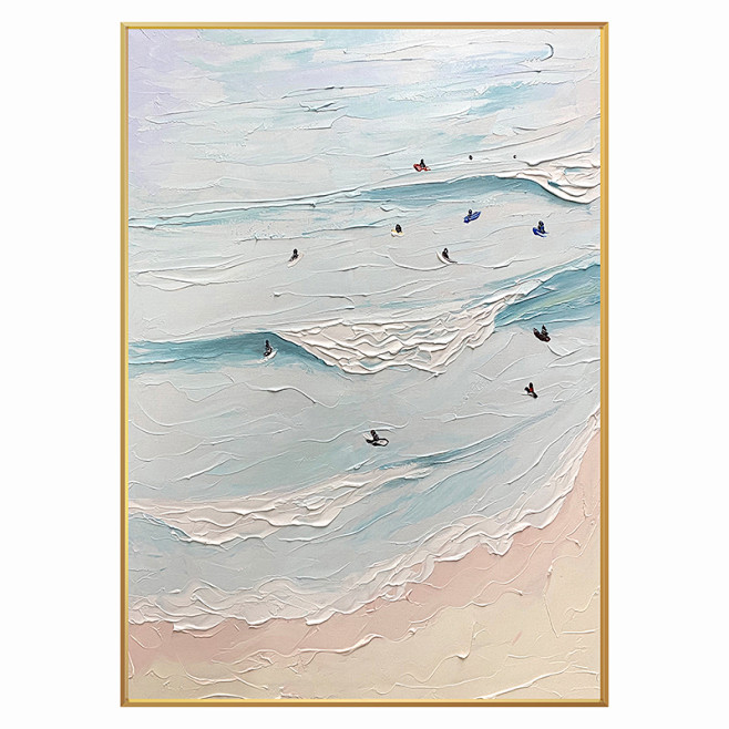 纯手绘油画 现代简约沙滩海浪风景装饰画 ...