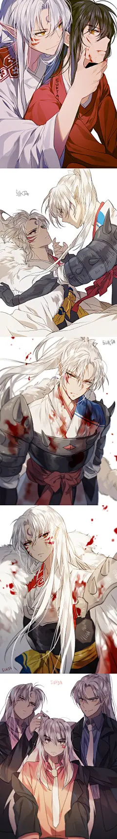 #作品欣赏# 韩国画师SUKJA，线条流畅有力，不仅是职业画师还是同人大手。像什么~犬夜叉，魔卡少女樱，排球少年，黑子篮球，东京喰种，冰上的尤里~统统都画过(这种男女通吃的劳模画师请给我来一打好吗)  尤其是犬夜叉！可爱哭了~想把他亲亲抱抱举高高！ P站id：57438330 ​​​​