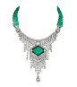 Cartier 雕刻绿宝石串珠镶钻珍珠项链@北坤人素材