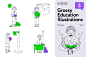 Grossy Education Illustrations 30幅在学校学习生活场景插画设计男女大学生插画图片_UIGUI