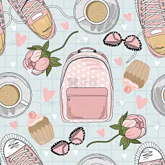 国际妇女节矢量无缝模式与浪漫元素。矢量插图。