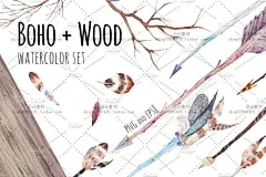 水彩手绘风 波西米亚风格 森系 PNG免抠图 设计素材 2017020308-淘宝网