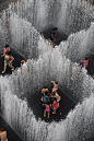Water park with rising/falling interactive aquatic sculpture fountains, in South Bank Centre, London, designed by Danish Jeppe Hein (photo John Spence).: 