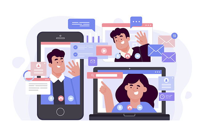 网络 视频 在线视频 视频社交 视频 远程视频 社交 媒体 插画 插图