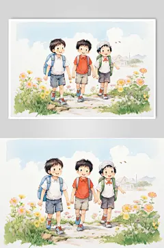 数字艺术学生放假开心过暑假扁平风插画
