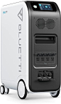 This may contain: an electronic device with wheels on the front and back sides, sitting upright against a white background