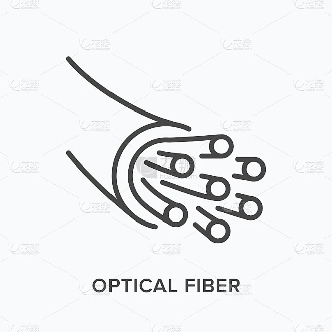 光纤平面线图标。网络电缆矢量轮廓图。黑色薄线形象形图为宽带通信组件素材-花瓣网