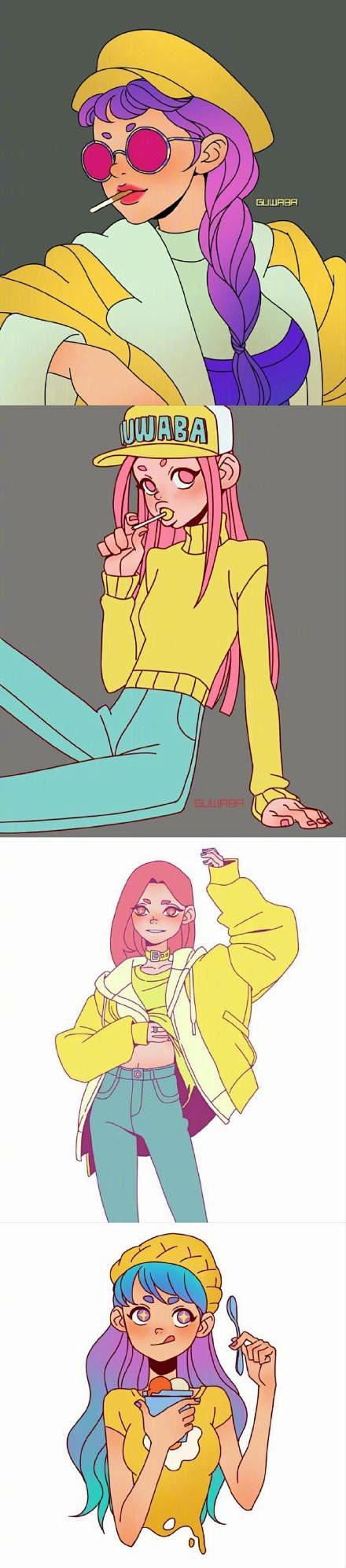 有趣的韩国美少女插画师guwaba笔下的...