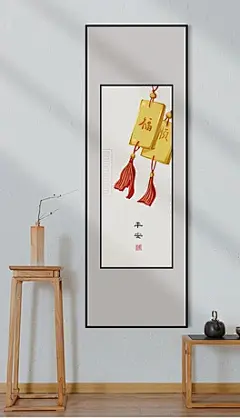 新中式手绘简约工笔水墨国画客厅玄关民俗玄关新年装饰画