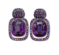 Hemmerle earrings in white gold and copper, set with two amethysts and 202 purple sapphires (£POA).