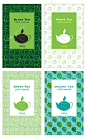 手绘的图案叶子茶的茶壶图标。红茶、 绿茶、 白茶和乌龙茶包装