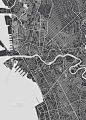 马尼拉城市地图，单色详细平面图，矢量图