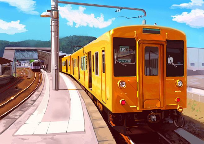 插画,火车,列车,站台