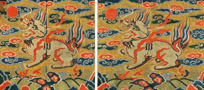 清早期武官一品麒麟补子一对