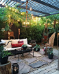 ... Peaceful back patio space. Lighting is so important! Twinkle lights create a soft atmosphere.