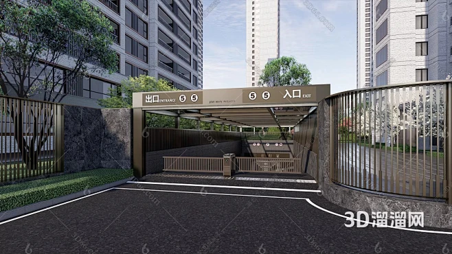 现代 地库入口 小区地库入口 停车场入口 车挡 标识标牌SU模型-花瓣网