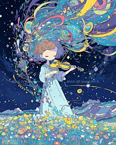 治愈系插画|星空小提琴家 - 小红书