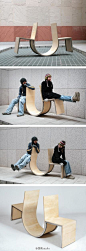 [【创意生活】公共摇摆椅] 来自设计师Cho Neulhae和Jaebeom Jeong的作品 ，这是一个旨在通过座椅让陌生人与陌生人间建立关系、让人与人之间距离更近的有趣设计。坐在这样座椅上的人，原本不认识的两人会随着椅子的摇动而转过来面对对方、会心一笑，甚至因此结识。