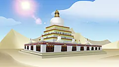 古风山水建筑凉亭荷花风景点插画海报背景