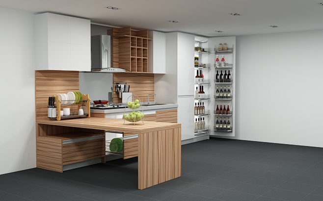 橱柜不锈钢悍高拉篮厨房生活装修png创意设计3d欧式典雅