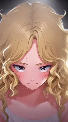 printidea1678072805054发丝凌乱，金色长卷发，少女，害羞，傲娇，面容精致，甜美，彩色碎光，湿发，光线追踪，光影特效，cg渲染，细腻渲染，细节，杰作，高分辨率，追踪，光照，杰作，更多细节，高质量，高度详细，光线追踪，光影追踪，丰富细节，高分效率，完美人体，特写