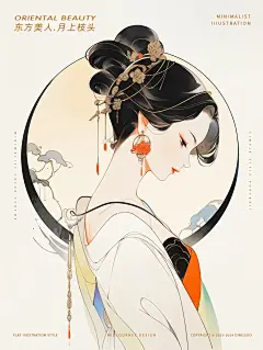 东方美人-月上枝头⑨极简民族扁平风文创插画_7_町果_来自小红书网页版