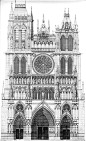 architectural #drawing of #Amiens Cathedral, France. Begun 1220 - The western frontispiece of Amiens cathedral displays a program of three sculpted portals. #gothic