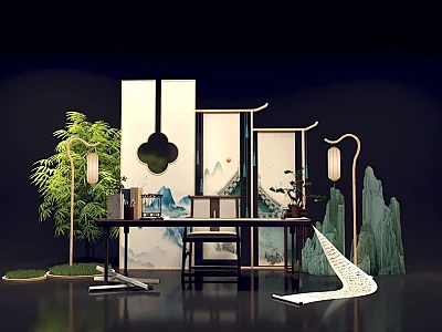 新中式美陈3D模型-花瓣网