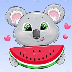 西瓜,卡通,可爱的,树袋熊,红色,贺卡,食品,表现积极,吃