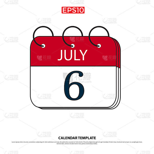 July 6 Calendar icon Vector illustration flat styl July 6 Calendar icon Vector illustration flat styl