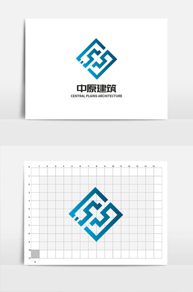 蓝色中字建筑logo-花瓣网