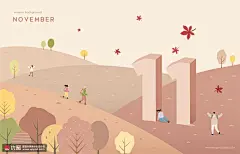 晚秋红叶 十一月 登高望远 风景插图插画设计AI tid316t000283 风光建筑 风景插画