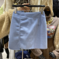 RuRu 韩国2021冬新款 纯色不规则高腰修身百搭包臀防走光呢子短裙-淘宝网