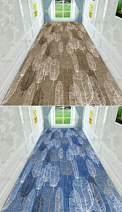 棕色手绘羽毛走廊毯循环图卷材厨房垫设计